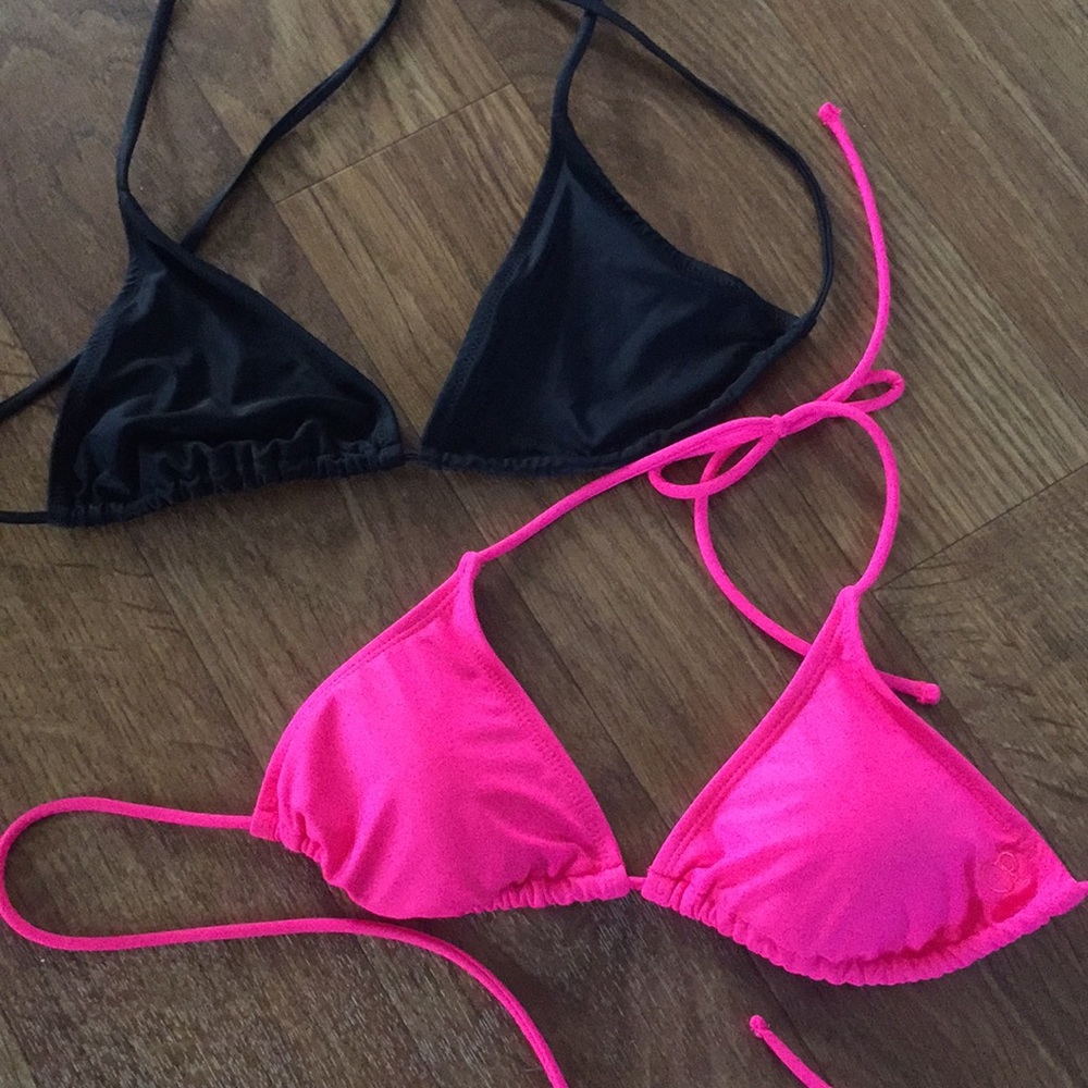 Triangle bikini tops.
